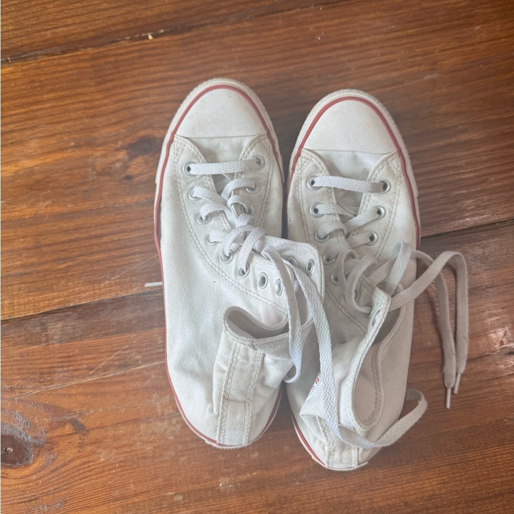 Classic Canvas High-Top Sneakers in Off-White with Red Trim